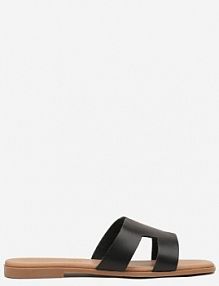 Czarne Klapki Vices ze Skóry Naturalnej Ozdobione Wycięciami Arqelia damskie