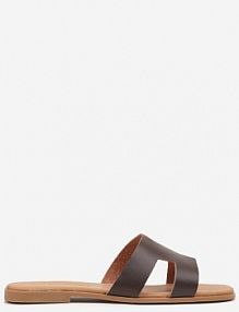 Ciemnobrązowe Klapki Vices ze Skóry Naturalnej Ozdobione Wycięciami Arqelia damskie