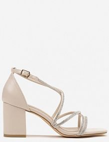 Beżowe Sandały na Słupku Vices Ozdobione Cyrkoniami Wiolavira