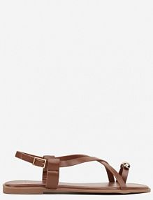 Brązowe Sandały Typu Japonki Vices z Metaliczną Ozdobną na Palcu Vevisa damskie