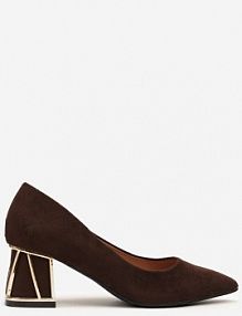 Brązowe Czółenka Vices na Słupku z Metalicznym Detalem i Wkładką ze Skóry Arvisin