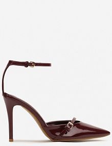 Bordowe Szpilki Vices z Lakierowanym Połyskiem i Ozdobną Sprzączką Tilonea Renee