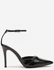 Czarne Szpilki Vices z Lakierowanym Połyskiem i Ozdobną Sprzączką Tilonea