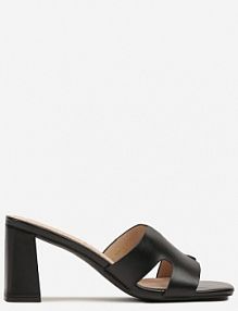 Czarne Klapki Vices na Słupkowym Obcasie z Wkładką ze Skóry Naturalnej Foleria damskie