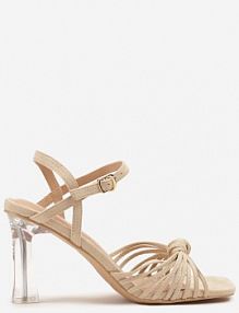 Beżowe Sandały Vices na Transparentnym Słupku z Supełkiem Saradina
