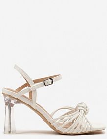 Białe Sandały Vices na Transparentnym Słupku z Supełkiem Saradina