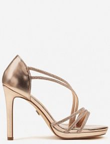 Szampańskie Sandały Vices na Szpilce Ozdobione Cyrkoniami Noritia