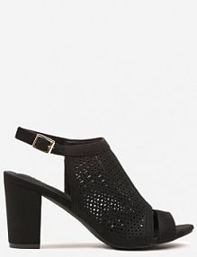 Czarne Sandały Vices na Słupku z Ażurową Cholewką i Skórzaną Wkładką Saramiae