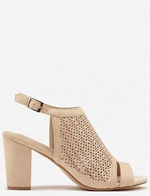 Beżowe Sandały Vices na Słupku z Ażurową Cholewką i Skórzaną Wkładką Saramiae