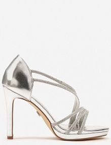 Srebrne Sandały Vices na Szpilce Ozdobione Cyrkoniami Noritia