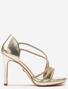 Złote Sandały Vices na Szpilce Ozdobione Cyrkoniami Noritia