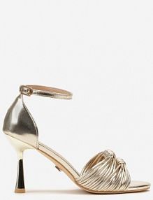 Złote Sandały na Szpilce Vices Ozdobione Supełkami Saromelle