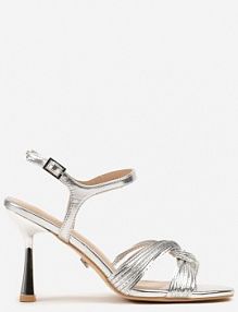 Srebrne Sandały Vices na Szpilce Ozdobione Połyskiem Dorittia
