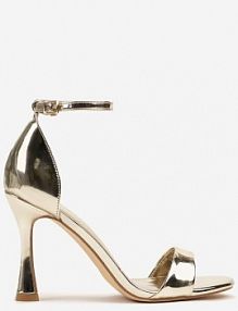 Złote Sandały na Szpilce Vices z Wkładką ze Skóry Naturalnej Lumarete