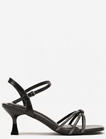 Czarne Sandały Vices na Obcasie Typu Kaczuszka Ozdobione Cyrkoniami Lumariane