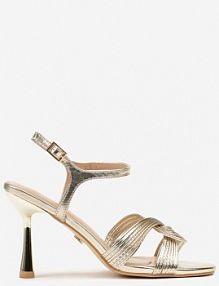 Złote Sandały Vices na Szpilce Ozdobione Połyskiem Dorittia