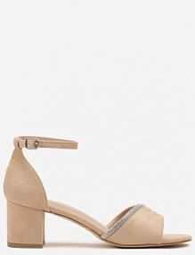 Beżowe Sandały Vices na Słupku Ozdobione Cyrkoniami Lumaneve