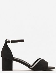 Czarne Sandały Vices na Słupku Ozdobione Cyrkoniami Lumaneve