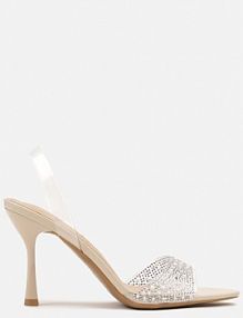 Beżowe Sandały Vices na Szpilce z Wkładką ze Skóry Naturalnej z Cyrkoniami Lumerelle