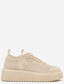 Beżowe Sneakersy Vices na Platformie z Ażurową Cholewką Lumerise damskie