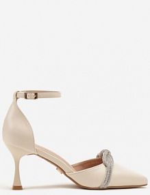 Beżowe Czółenka na Szpilce Vices z Cyrkoniową Kokardą Atennia