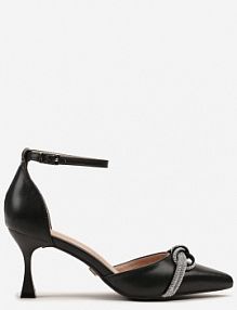 Czarne Czółenka na Szpilce Vices z Cyrkoniową Kokardą Atennia