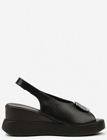 Czarne Ażurowe Sandały na Koturnie Ozdobione Aplikacją Atavia vices