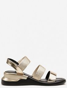 Złote Sandały Vices na Koturnie Ozdobione Paskami z Plecionki Atoriela