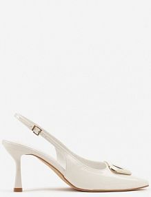 Białe Czółenka Sandały na Szpilce Vices Slingback Lakierowane z Ozdobą Ataloria