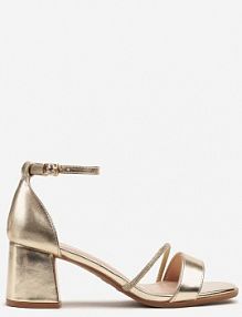 Złote Sandały Vices na Słupkowym Obcasie z Cyrkoniowym Zdobieniem Galisena