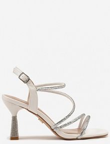 Białe Cyrkoniowe Sandały Vices na Stożkowym Obcasie Galitiela