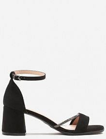 Czarne Sandały Vices na Słupkowym Obcasie z Cyrkoniowym Zdobieniem Galisena