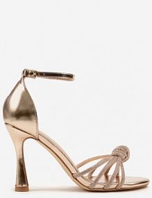 Szampańskie Sandały na Szpilce Vices z Supełkiem i Cyrkoniami Tallomea