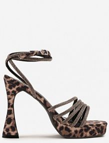 Panterkowe Sandały na Stożkowym Obcasie z Cyrkoniowymi Paskami Atalitia Renee