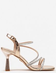 Szampańskie Cyrkoniowe Sandały Vices na Stożkowym Obcasie Galitiela