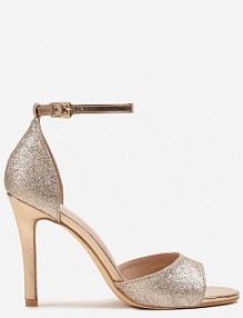 Szampańskie Brokatowe Sandały Vices na Szpilce z Okrągłym Noskiem Katoria