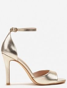 Jasnozłote Sandały Vices na Szpilce z Okrągłym Noskiem Katoria