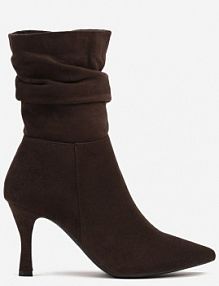 Brązowe Marszczone Botki Vices z Ekozamszu na Niskim Obcasie Typu Szpilka Savalith Renee