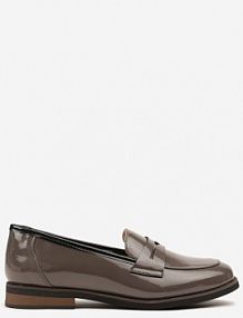 Szare Skórzane Mokasyny Lakierowane z Tłoczeniem Meradira Renee damskie