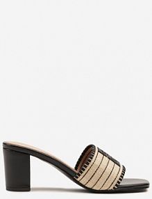 Czarne Klapki na Słupku Ozdobione Geometryczną Aplikacją Mevillane Renee damskie