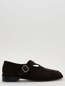Zamszowe loafersy z klamrą Reserved ciemnobrązowe 293GX-89X