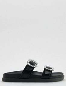 Klapki z ozdobnymi klamrami Reserved czarne damskie 352CR-99X