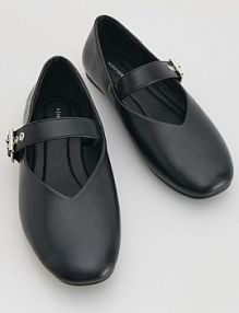 Baleriny z imitacji skóry Reserved czarne dziecięce 553GG-99X