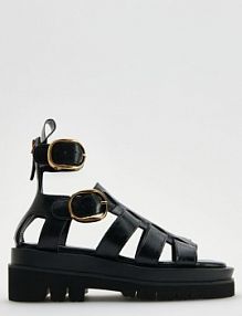 Skórzane sandały z paskami Reserved czarne damskie 606CP-99X