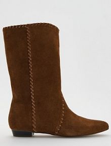 Skórzane kozaki z przeszyciami Reserved brązowe damskie 765FE-88X