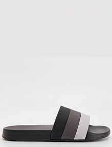 Czarne klapki z szerokim paskiem i kontrastowymi elementami House męskie 624FF-99X