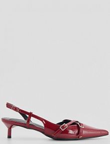 Bordowe czółenka na niskim obcasie typu kitten z paskami House kasztanowy 776DU-83X