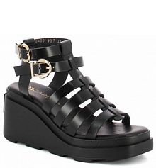 Sandały na koturnie Carinii czarne beżowe