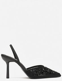 Czarne Szpilki Slingback Zdobione Perełkami i Cekinami Irifera Renee
