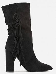 Czarne Botki Kowbojki na Słupku z Frędzlami Reisetia Renee damskie